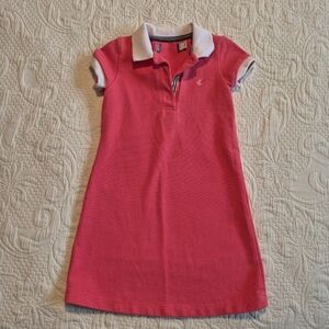 Petit Bateau girls size 5 years coral short sleeve dress with white collar GUC